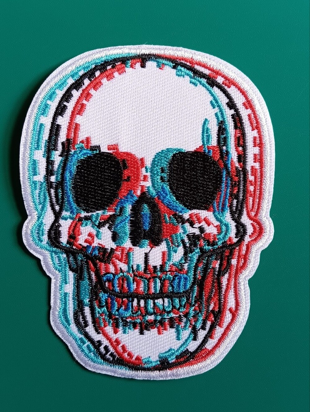 3D Glitch Skull Embroidered Iron On Jacket, Backpack Patch, Punk Goth Applique